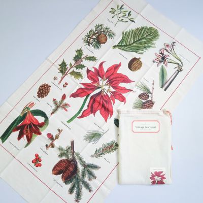 【Cavallini】博物画ティータオル クリスマス限定デザイン